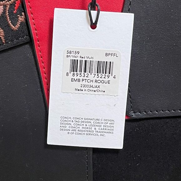 Coach 1941 Rogue 30 Embellished Patchwork Whipstitch Mixed Leather Bag Red Multi - Picture 11 of 12